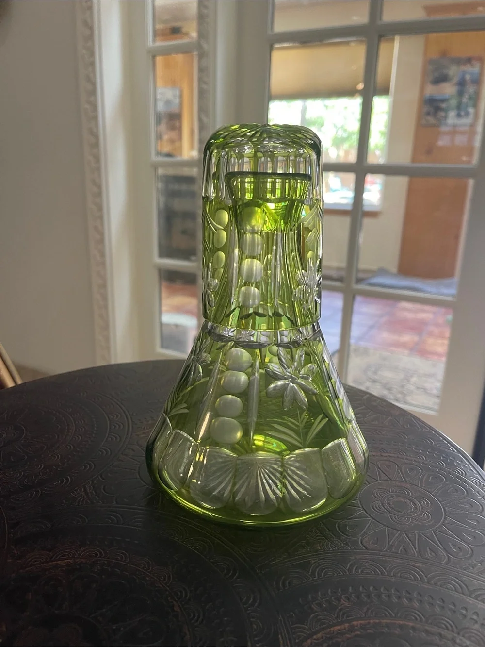 Antique Green Tumble Up Uranium Glass Decanter